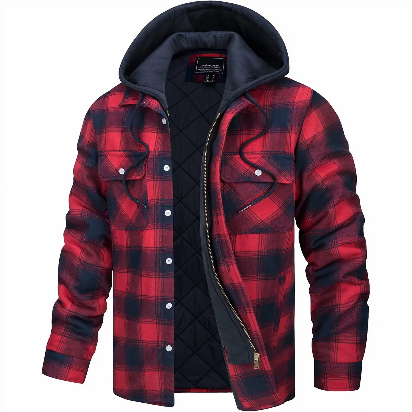 Blouson bomber à capuche à carreaux pour homme avec doublure matelassée