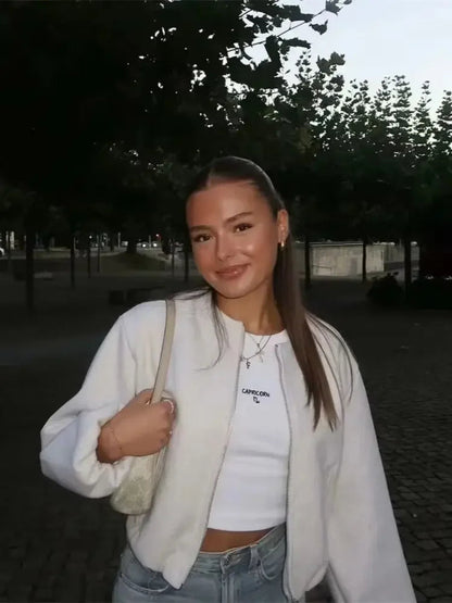 Blouson bomber casual coupe décontractée femme