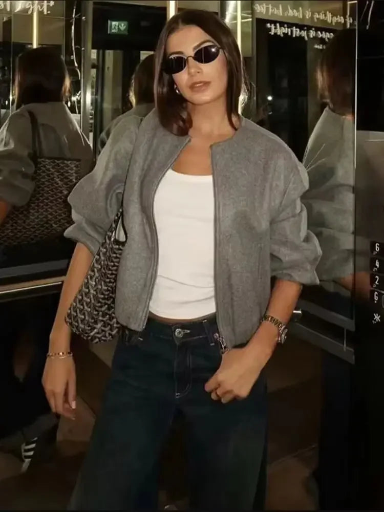 Blouson bomber casual coupe décontractée femme