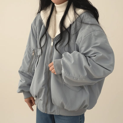 Blouson bomber femme à capuche en fourrure