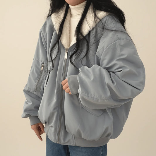 Blouson bomber femme à capuche en fourrure