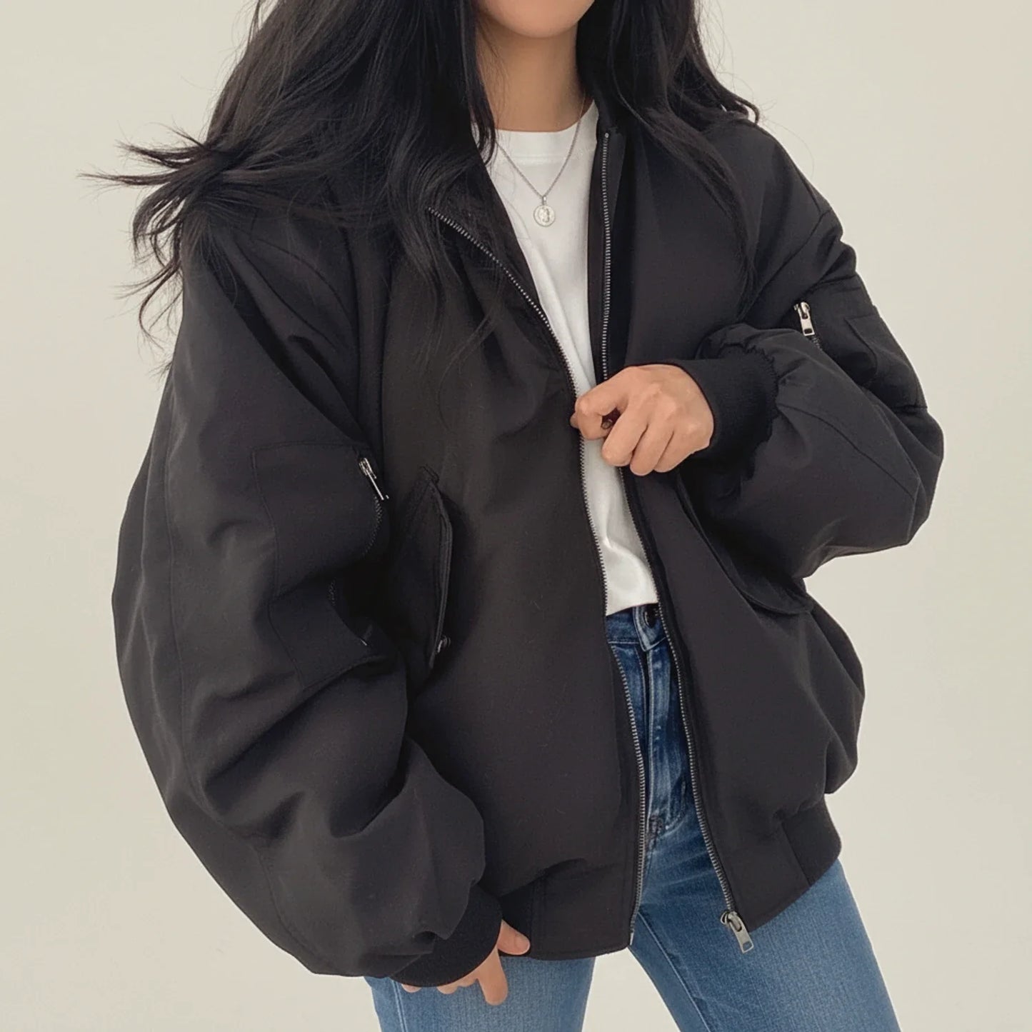 Blouson bomber femme à capuche en fourrure