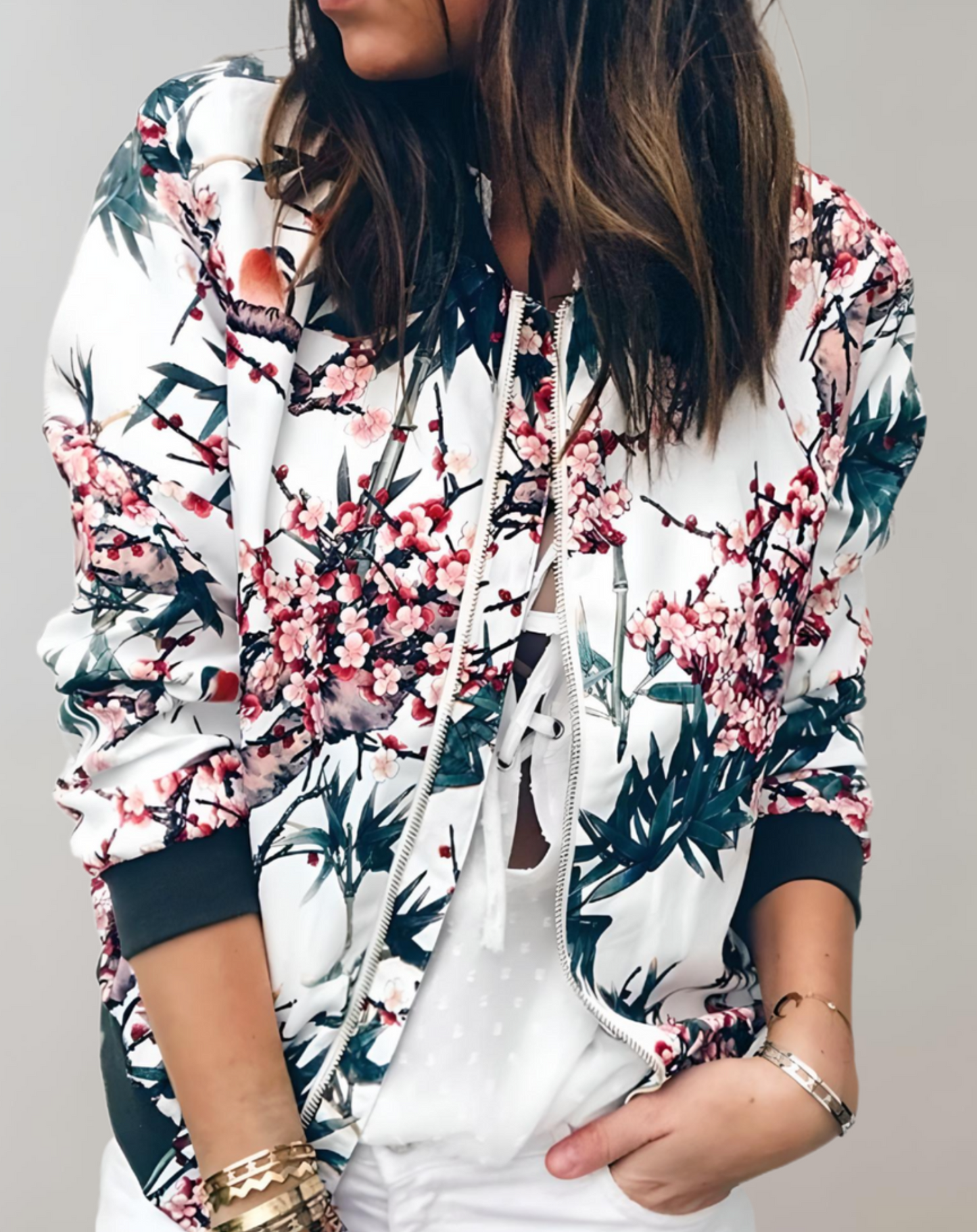 Blouson bomber fleuri élégant pour femme