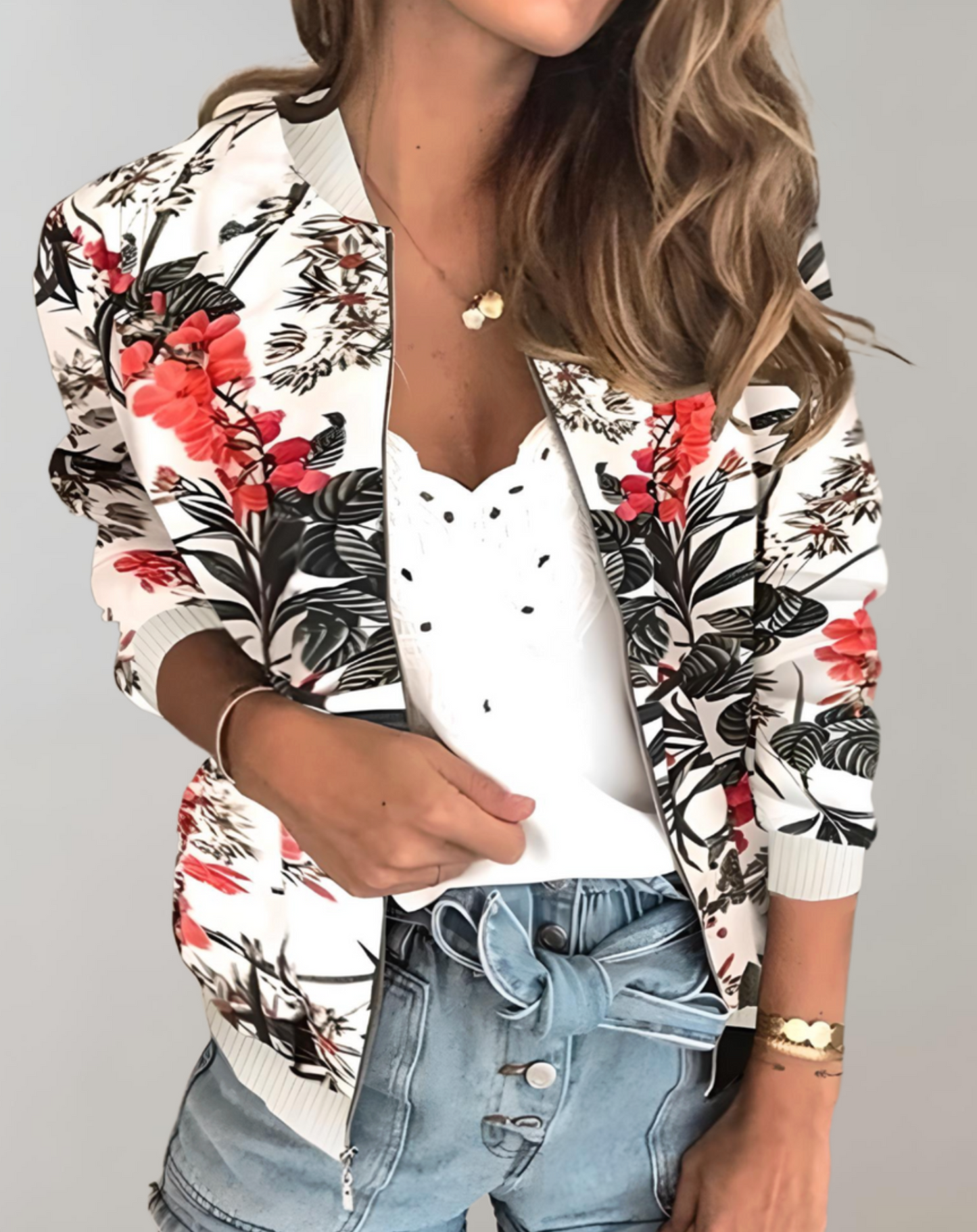 Blouson bomber fleuri élégant pour femme