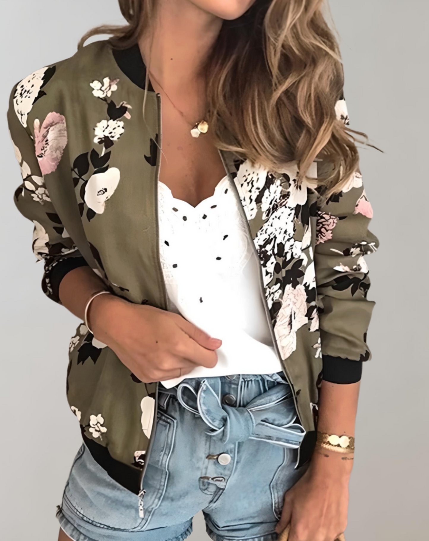Blouson bomber fleuri élégant pour femme