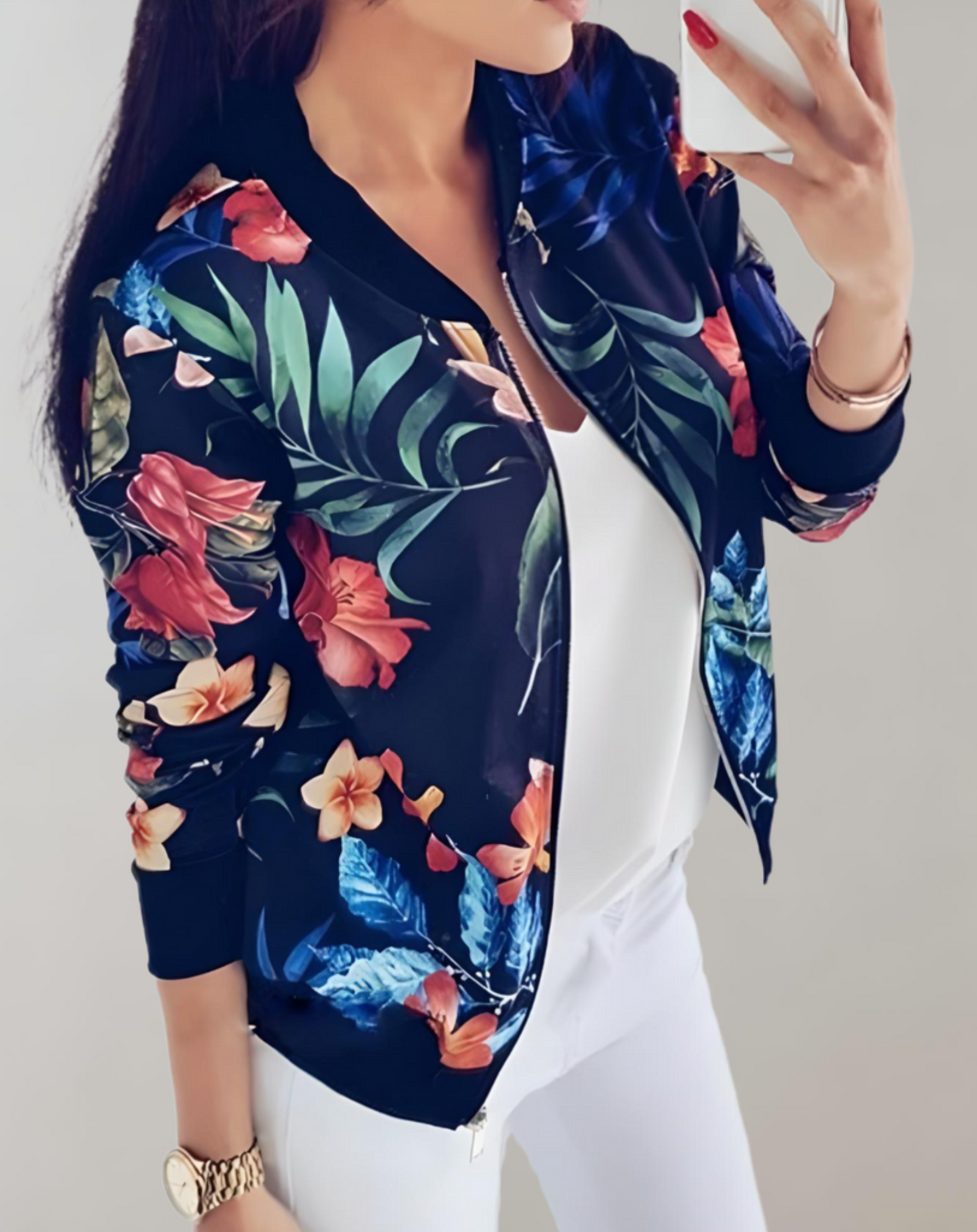Blouson bomber fleuri élégant pour femme