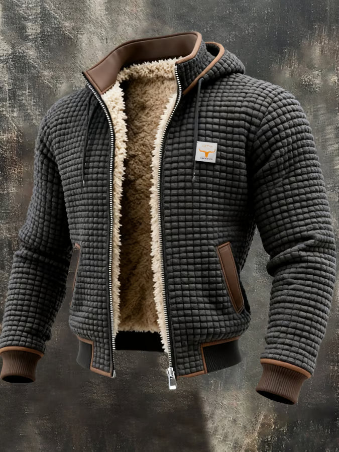 Blouson gaufré chaud à capuche zippé pour homme