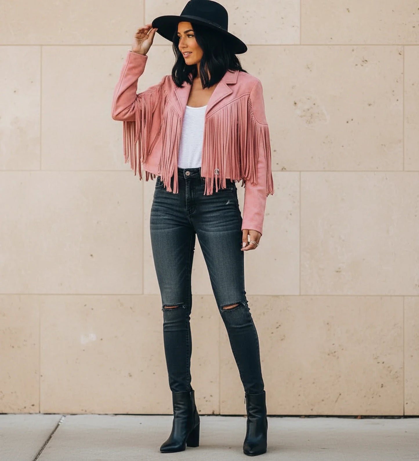 Blouson motard à franges pour femme