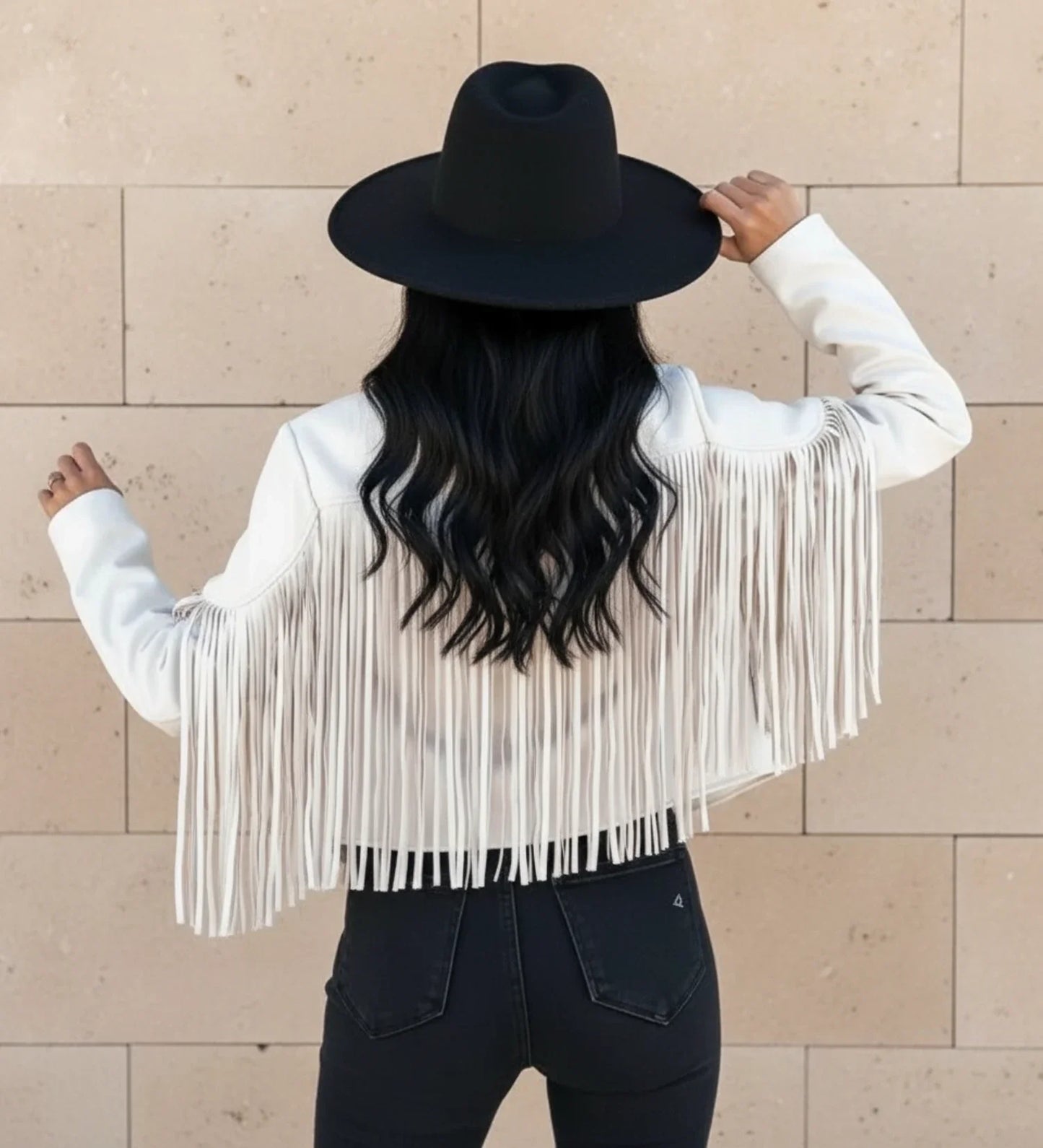 Blouson motard à franges pour femme