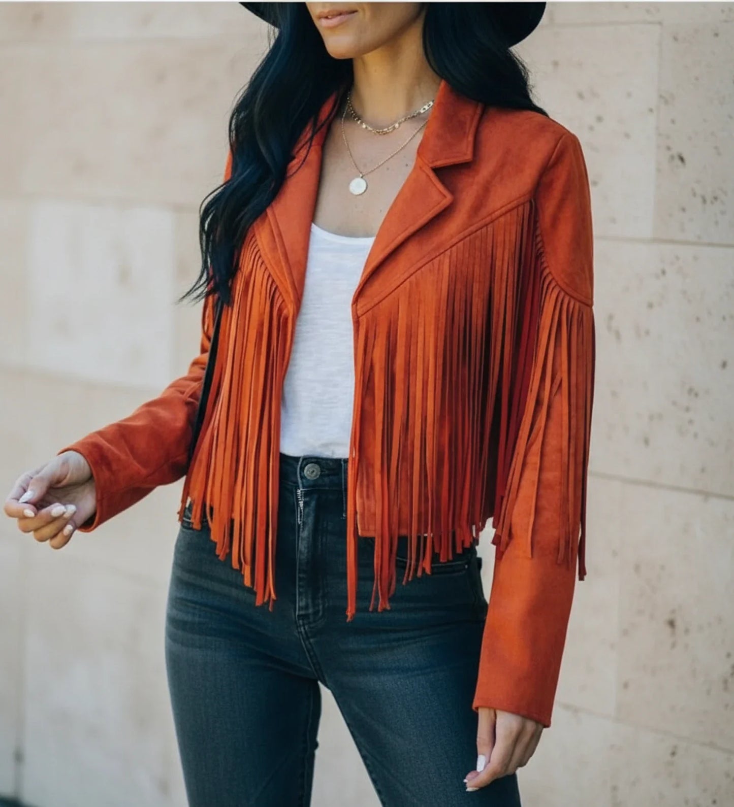 Blouson motard à franges pour femme