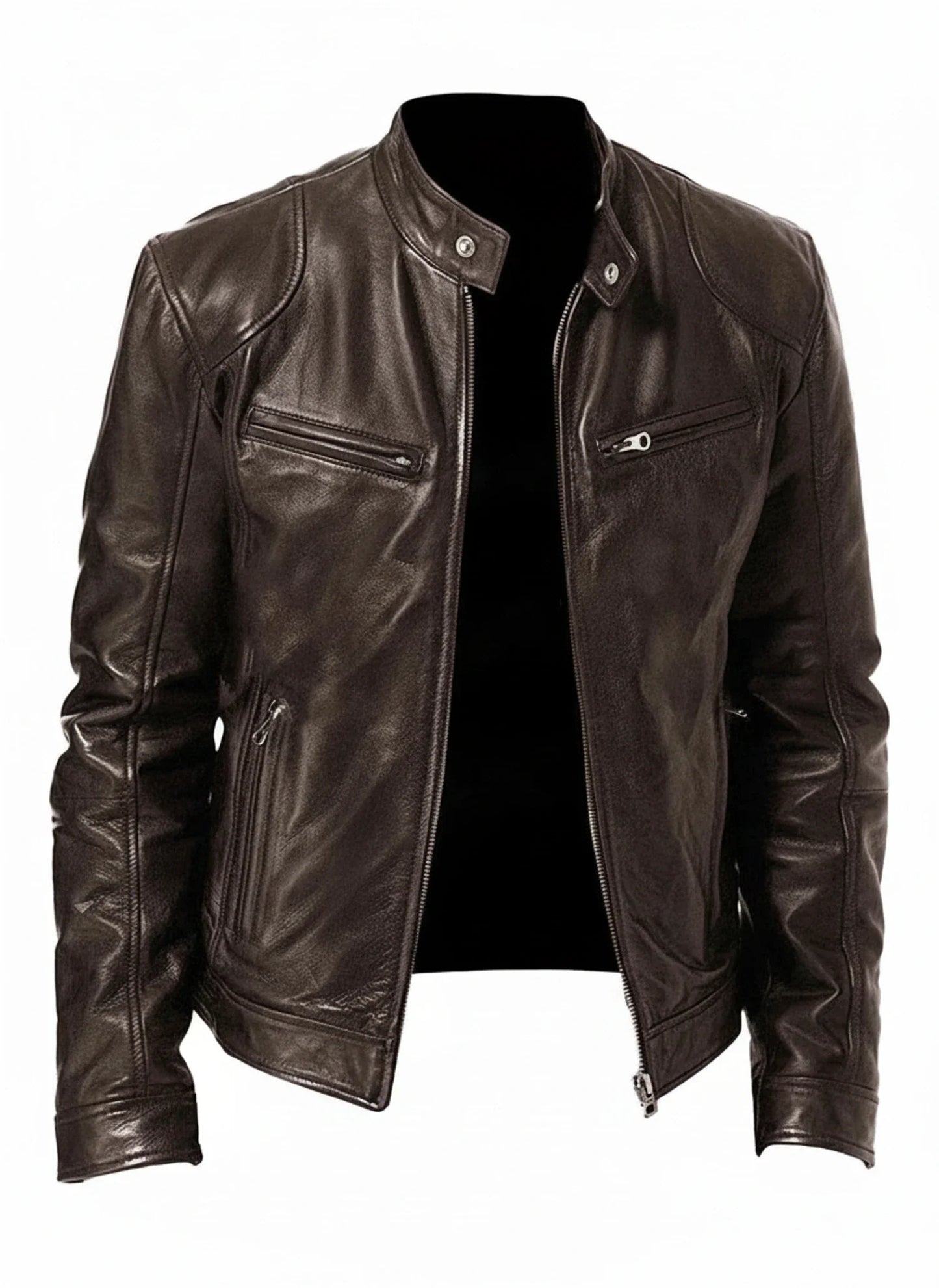 Blouson racer style cuir à coupe ajustée pour homme