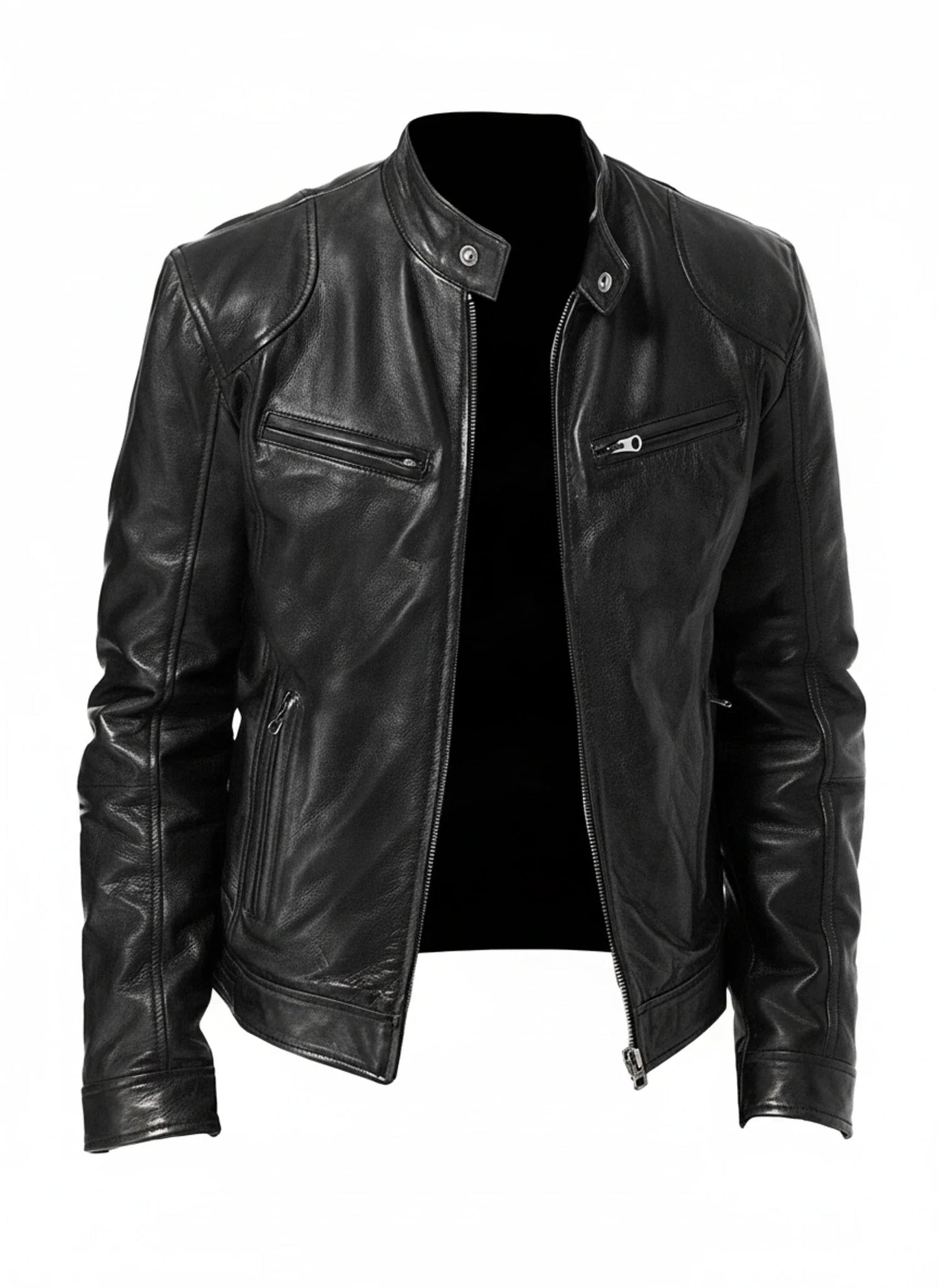 Blouson racer style cuir à coupe ajustée pour homme