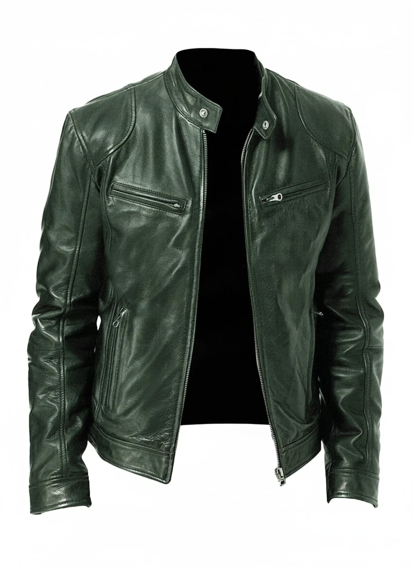 Blouson racer style cuir à coupe ajustée pour homme
