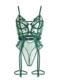Body femme en dentelle verte à armatures