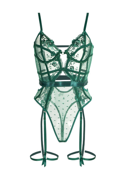 Body femme en dentelle verte à armatures