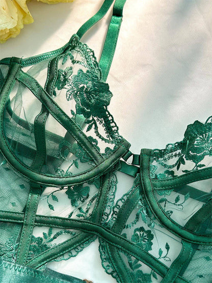 Body femme en dentelle verte à armatures