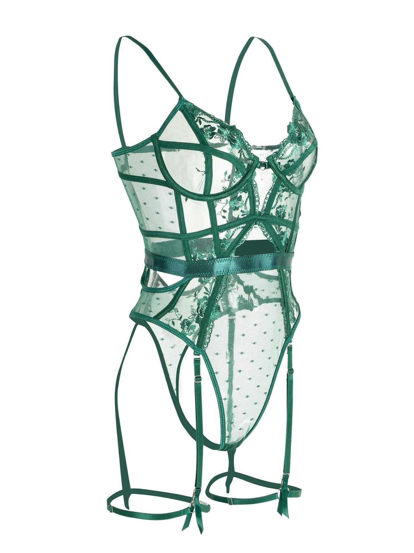 Body femme en dentelle verte à armatures