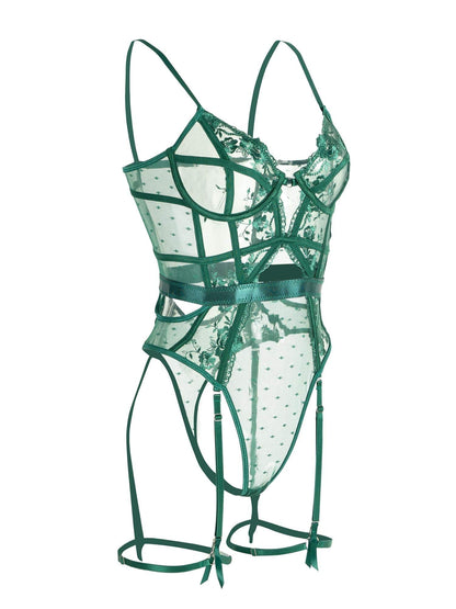 Body femme en dentelle verte à armatures