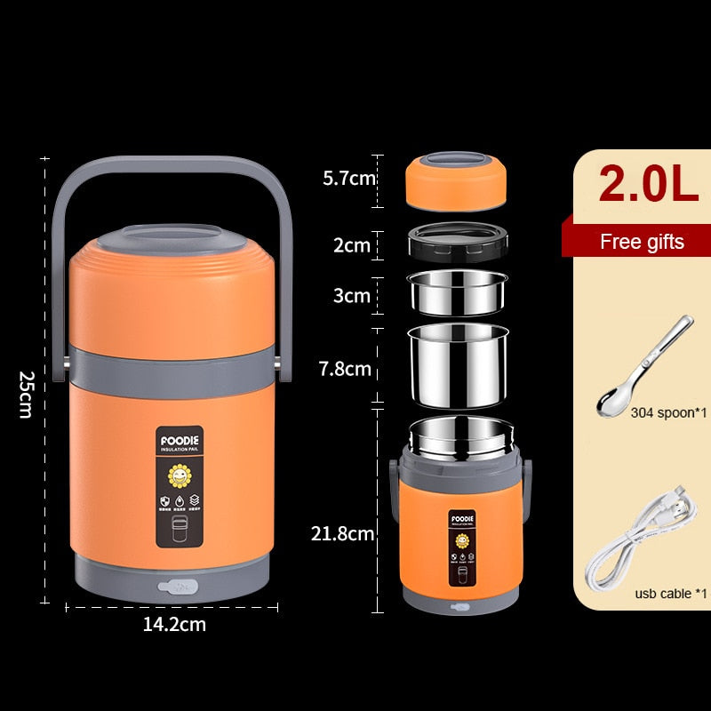 Boîte-repas chauffante USB | acier inoxydable 304, chauffe-repas portable