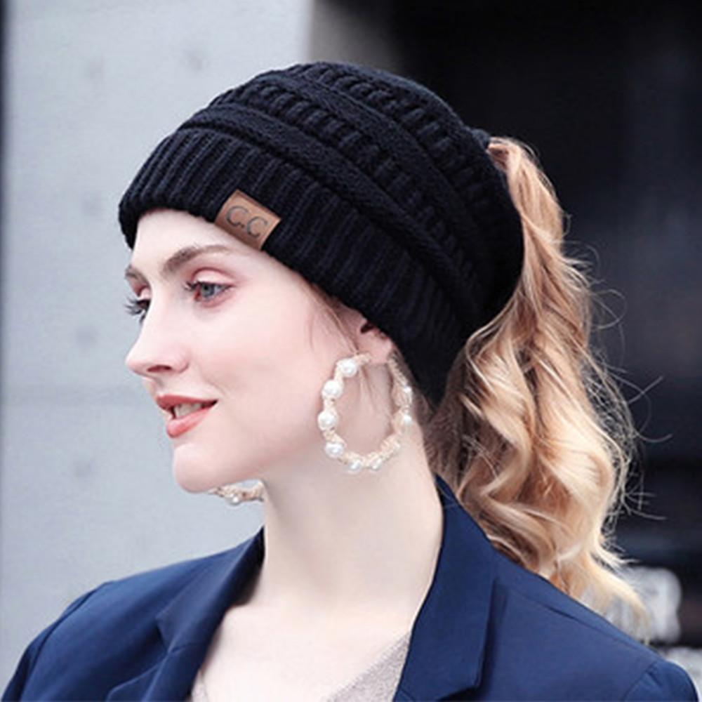 Bonnet femme en maille douce pour queue-de-cheval – bonnet d'hiver décontracté
