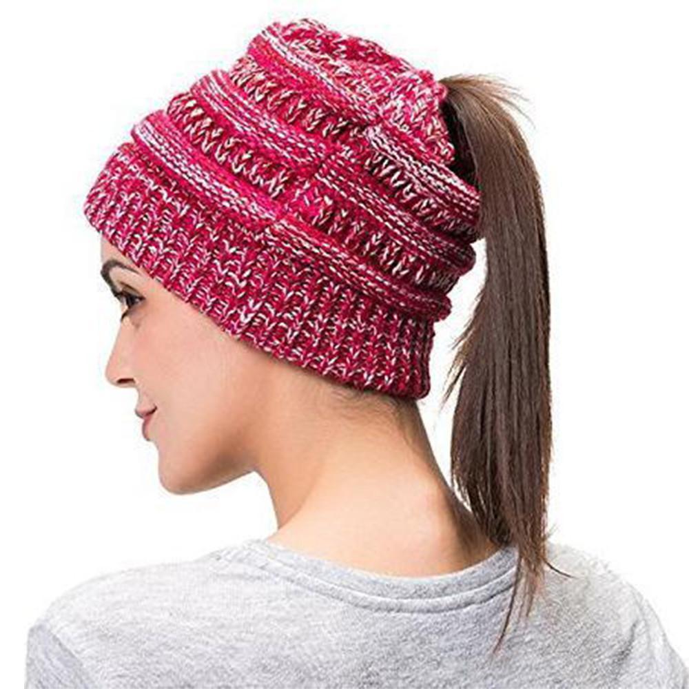 Bonnet femme en maille douce pour queue-de-cheval – bonnet d'hiver décontracté