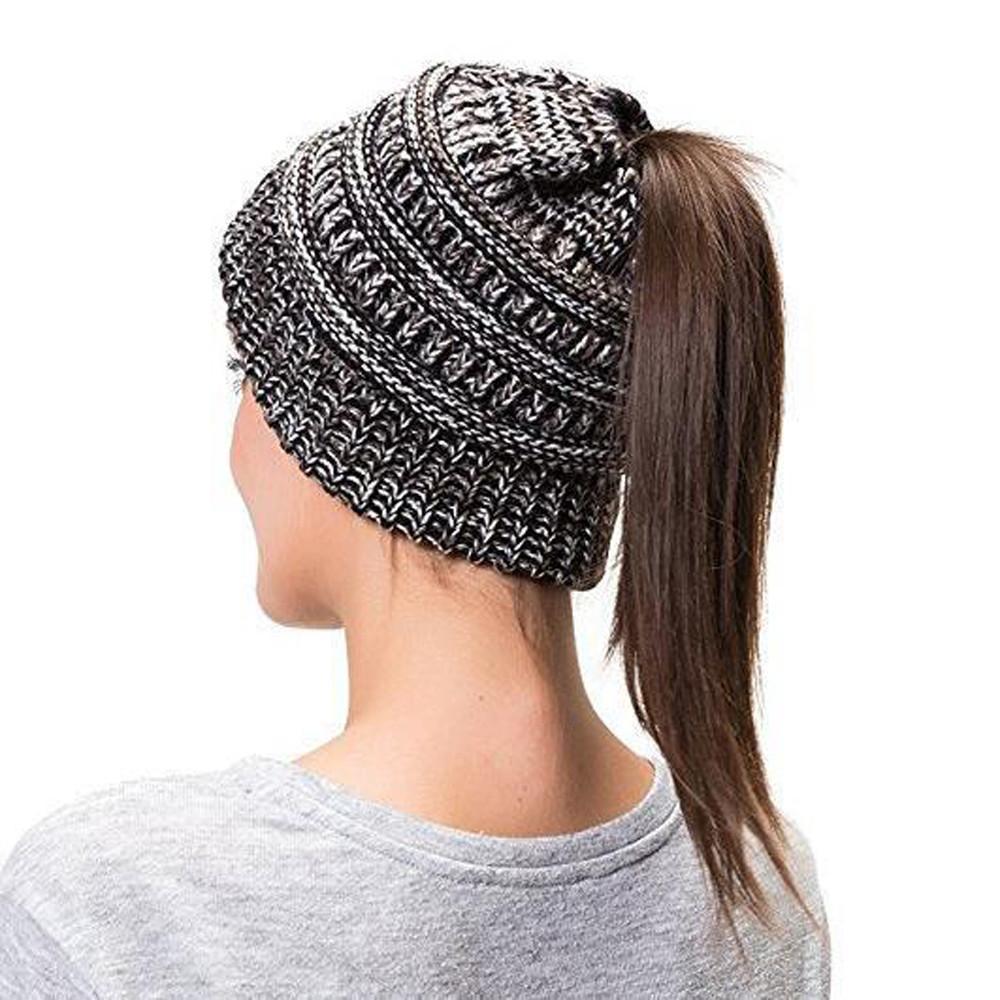 Bonnet femme en maille douce pour queue-de-cheval – bonnet d'hiver décontracté