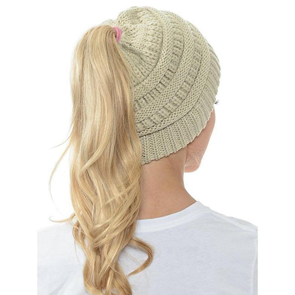 Bonnet femme en maille douce pour queue-de-cheval – bonnet d'hiver décontracté
