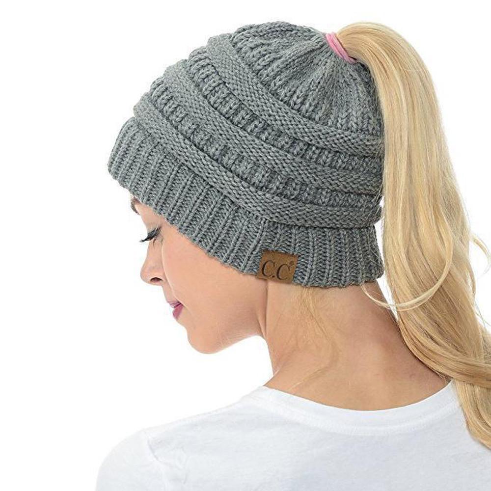 Bonnet femme en maille douce pour queue-de-cheval – bonnet d'hiver décontracté