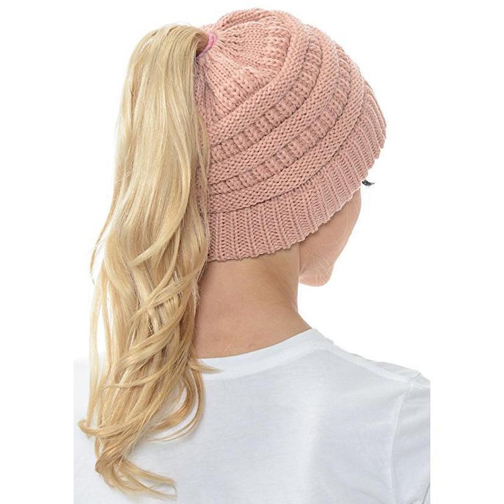 Bonnet femme en maille douce pour queue-de-cheval – bonnet d'hiver décontracté