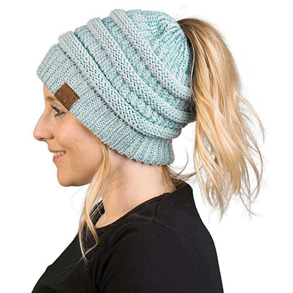 Bonnet femme en maille douce pour queue-de-cheval – bonnet d'hiver décontracté