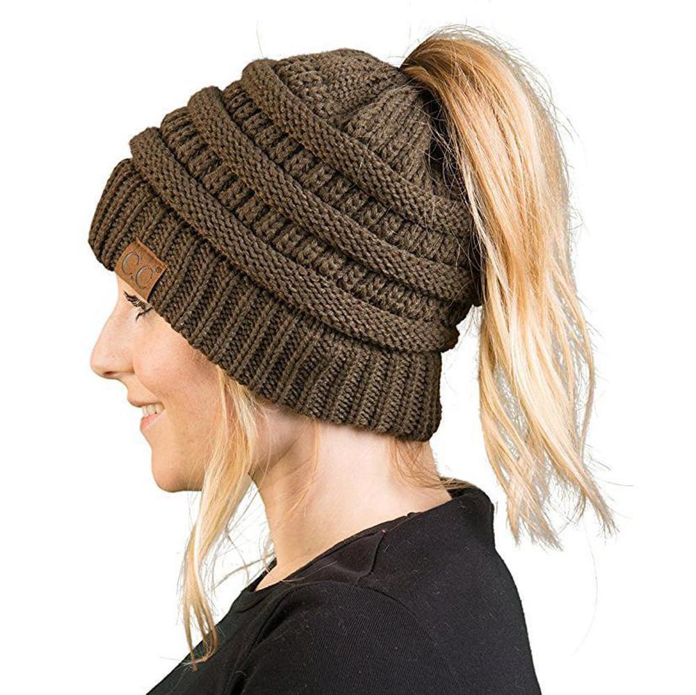 Bonnet femme en maille douce pour queue-de-cheval – bonnet d'hiver décontracté