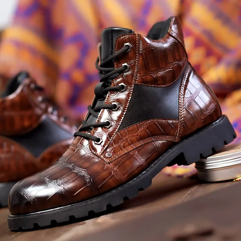 Bottes à lacets pour homme effet alligator