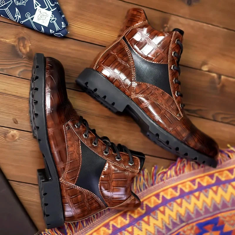 Bottes à lacets pour homme effet alligator