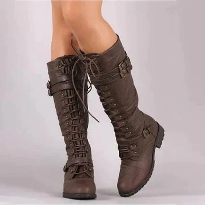 Bottes à lacets rétro jusqu’au genou pour femme