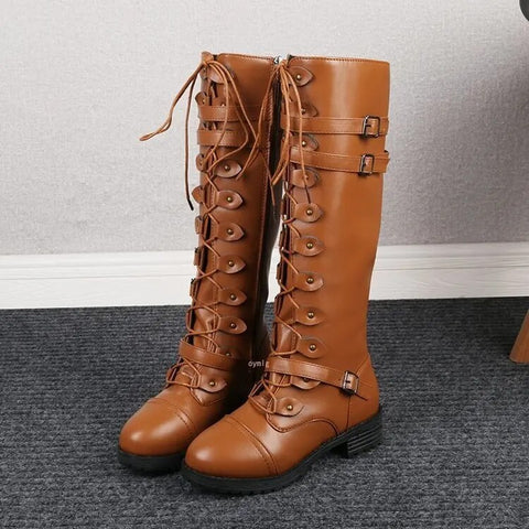 Bottes à lacets rétro jusqu’au genou pour femme