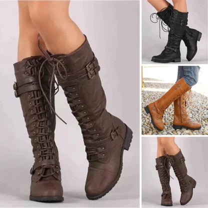 Bottes à lacets rétro jusqu’au genou pour femme