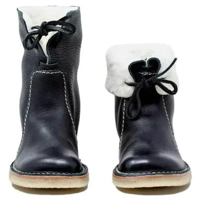 Bottes d’hiver en cuir imperméables doublées de laine pour homme