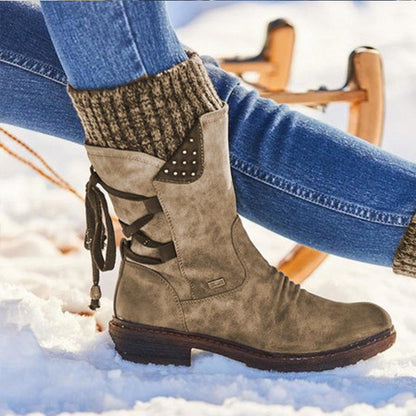 Bottes femme à lacets à tige plissée