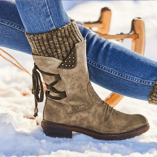 Bottes femme à lacets à tige plissée