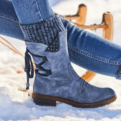 Bottes femme à lacets à tige plissée