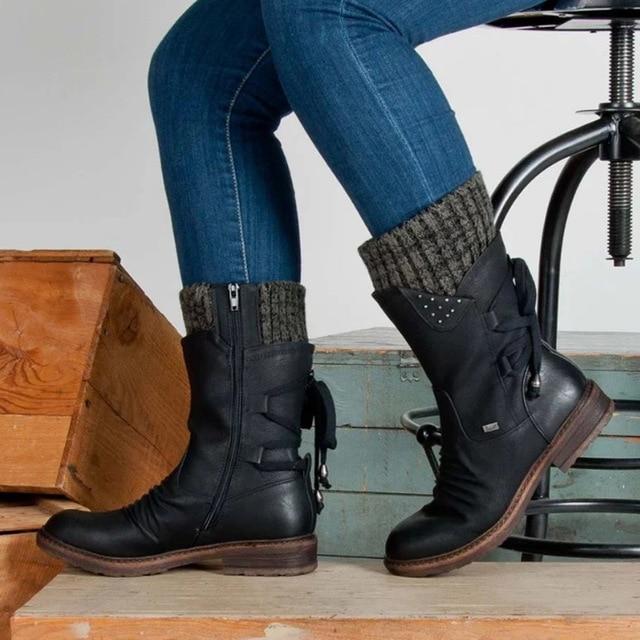 Bottes femme à lacets à tige plissée