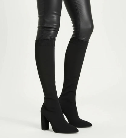 Bottes femme en maille hauteur genou à talons hauts