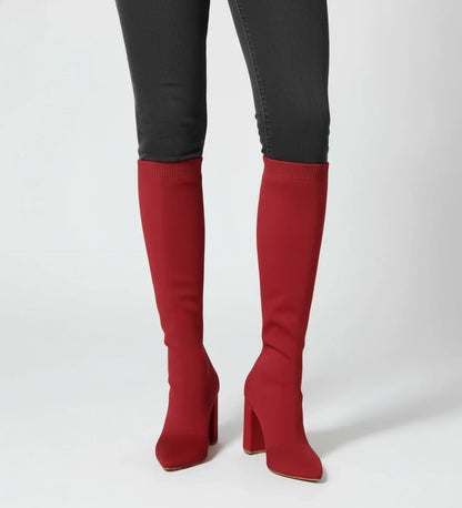 Bottes femme en maille hauteur genou à talons hauts