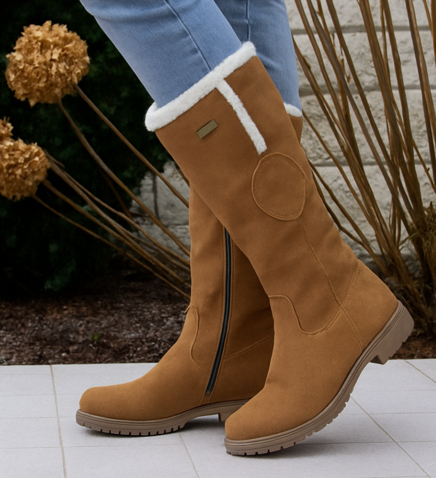 Bottes femme hauteur genou à bordure en peau lainée
