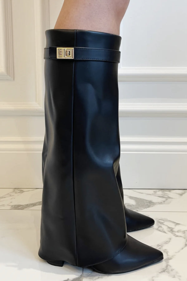 Bottes femme hauteur genou à revers à effet texturé
