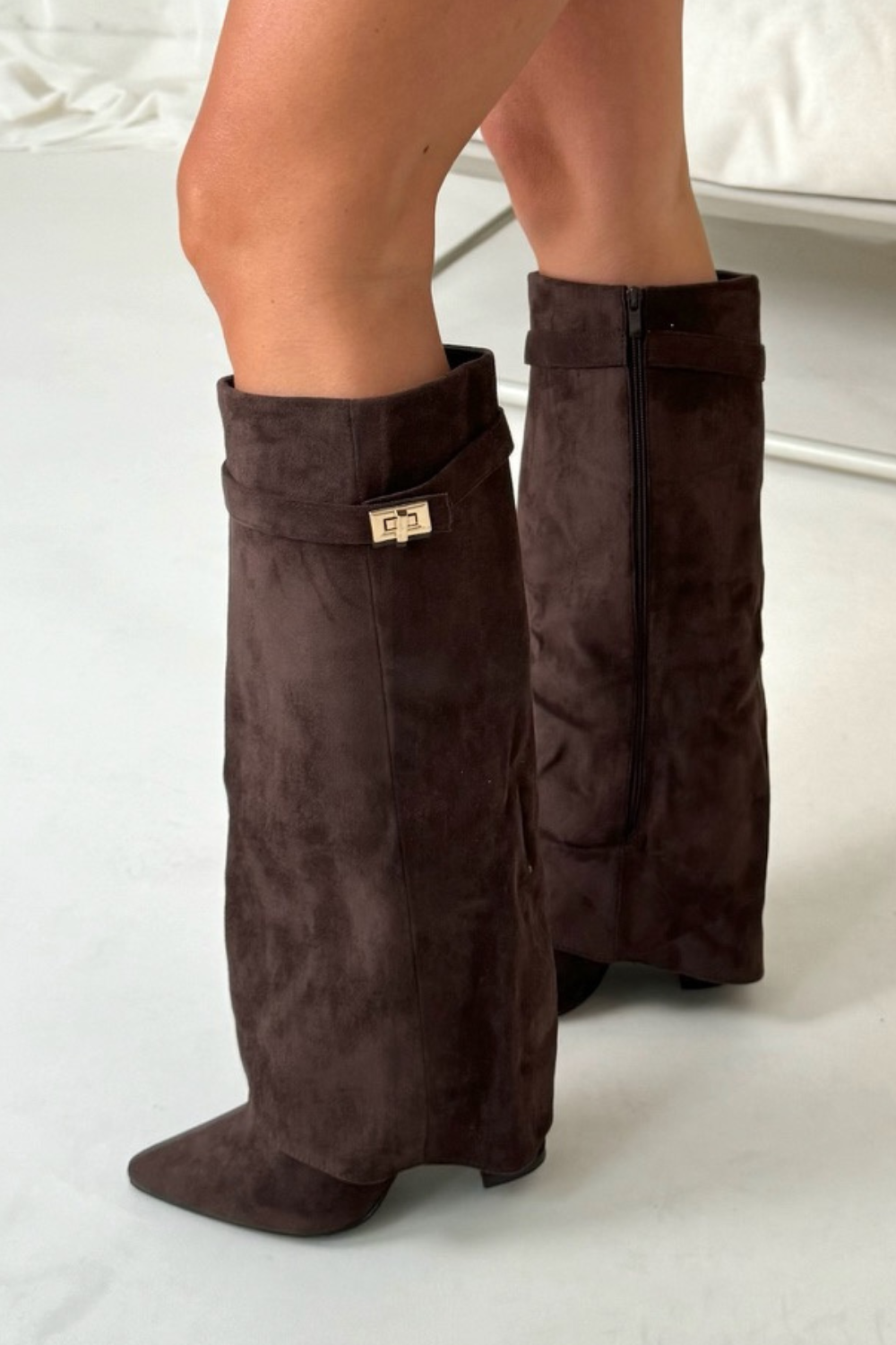 Bottes femme hauteur genou à revers à effet texturé