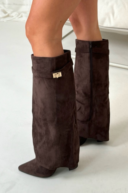 Bottes femme hauteur genou à revers à effet texturé