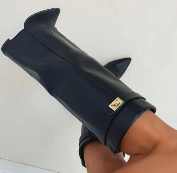 Bottes femme hauteur genou à revers à effet texturé