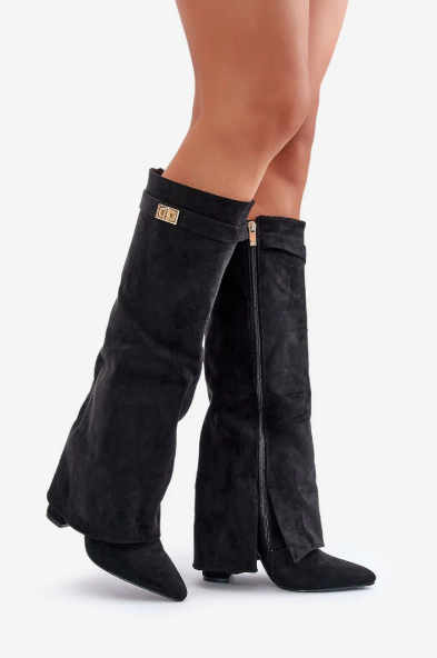 Bottes femme hauteur genou à revers à effet texturé
