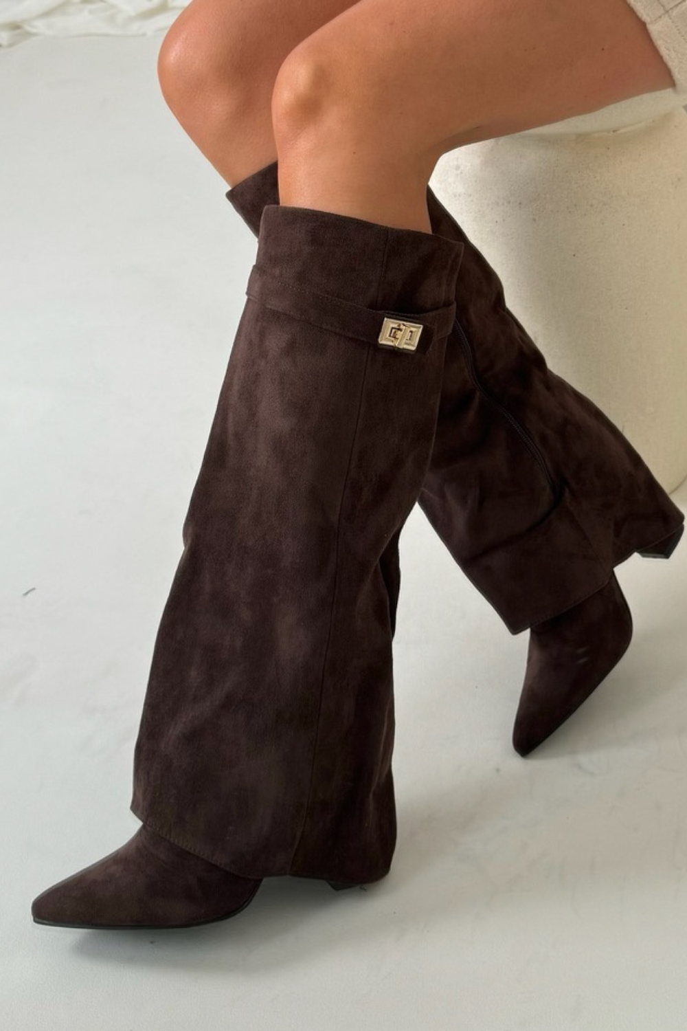 Bottes femme hauteur genou à revers à effet texturé